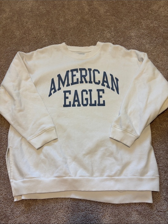 American Eagle Outfitters Sweaters - American Eagle Outfitters Cream Crewneck with Navy Logo